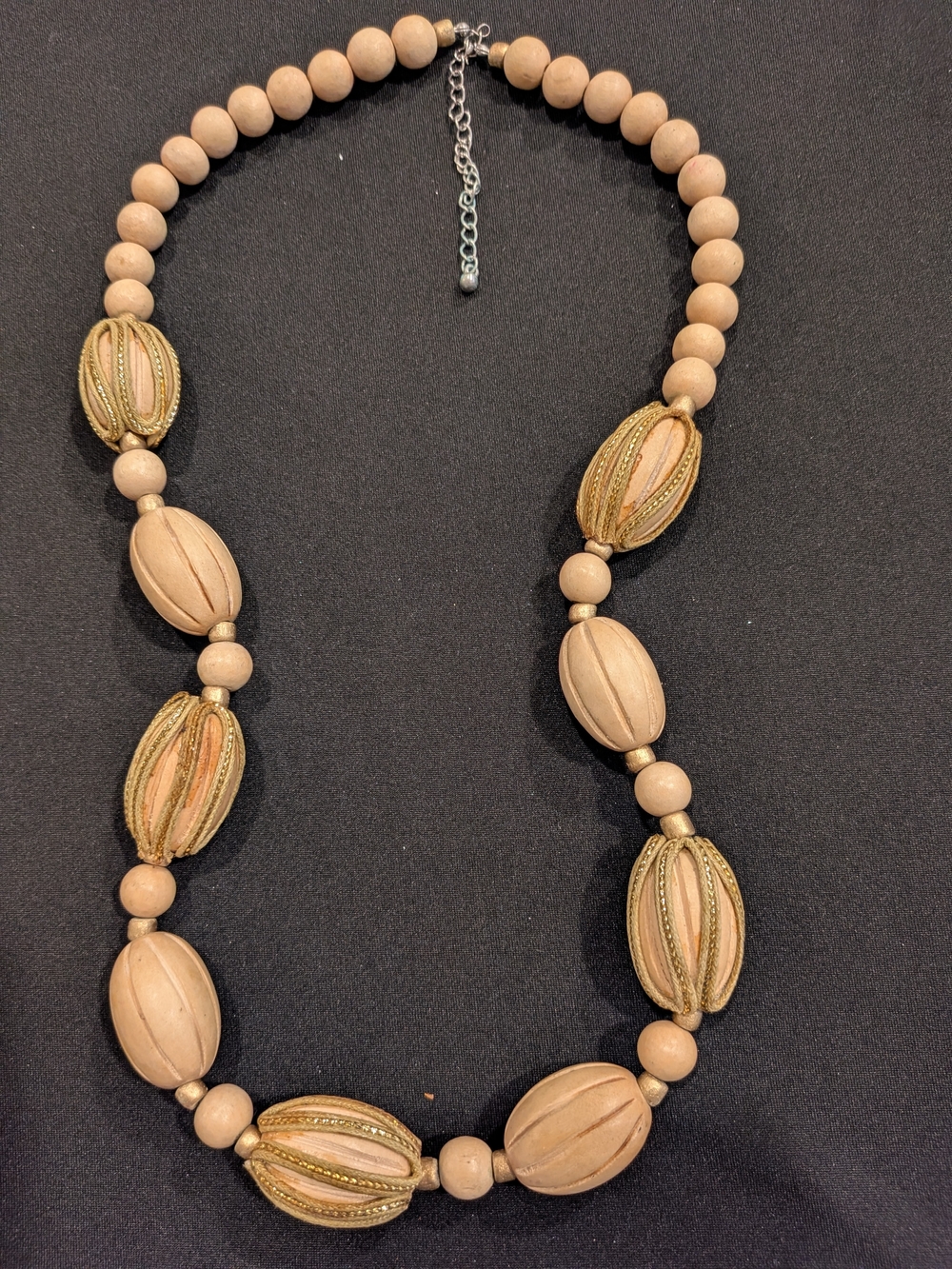 Beige Light Wooden Bead Statement Necklace - Unbranded